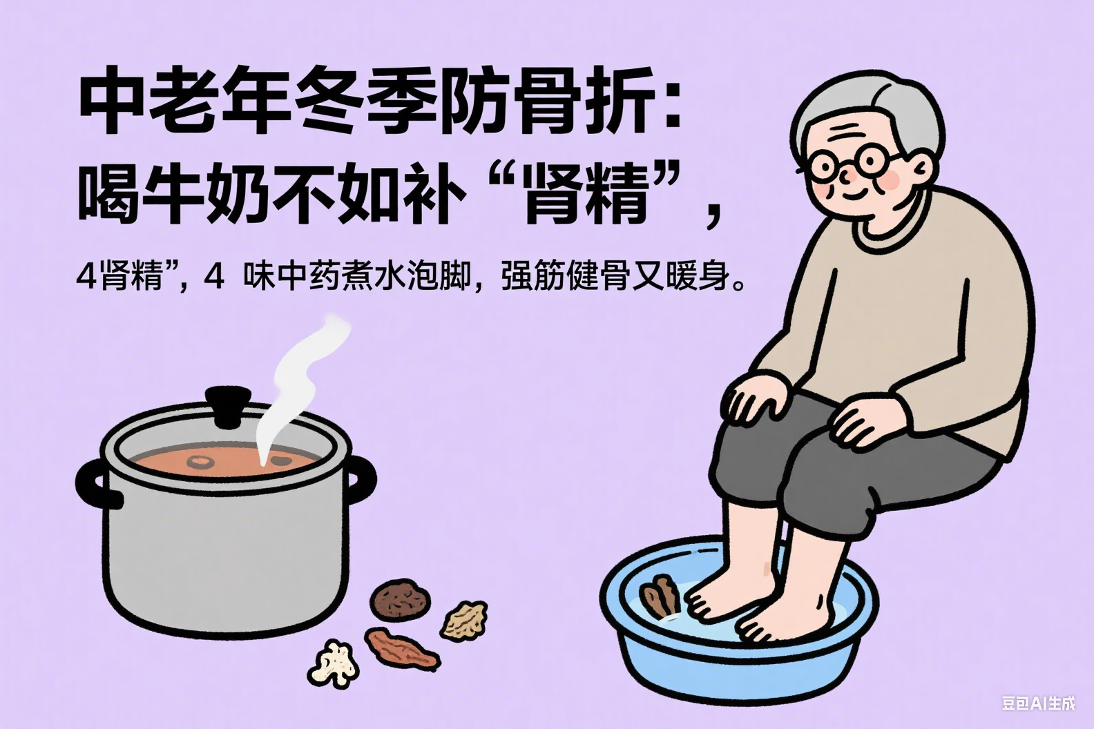中老年冬季防骨折：喝牛奶不如补 “肾精”，4 味中药煮水泡脚，强筋健骨又暖身